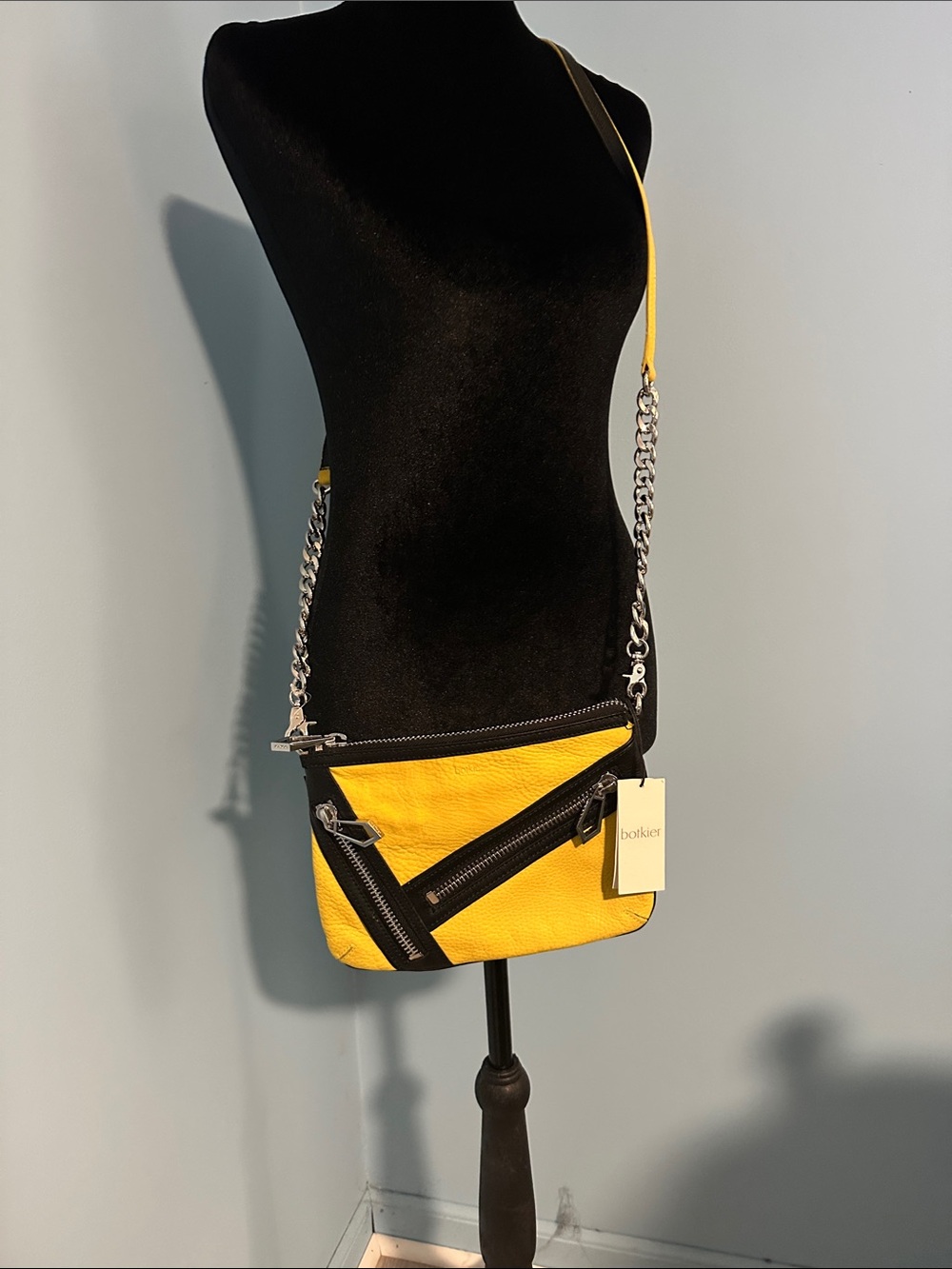 Botkier Yellow Leather Crossbody Bag with Silver Chain Accent